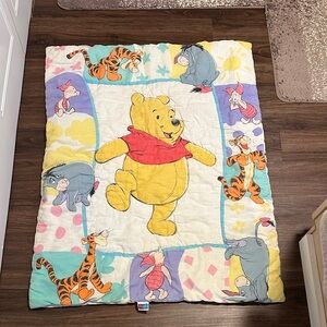 Vintage 1997 Disney Winnie the Pooh Quilt Crib Blanket Patchwork Reversible